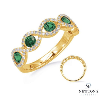 14kt Yellow Gold Emerald & Diamond Fashion Ring