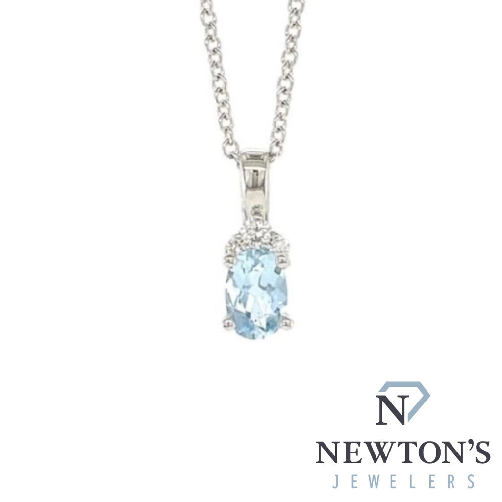 14kt White Gold Aquamarine & Diamond Pendant Necklace