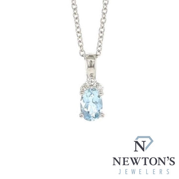 14kt White Gold Aquamarine & Diamond Pendant Necklace