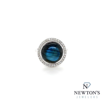 14kt White Gold Cabochon Labradorite & Diamond Halo Fashion Ring (7.65ct)