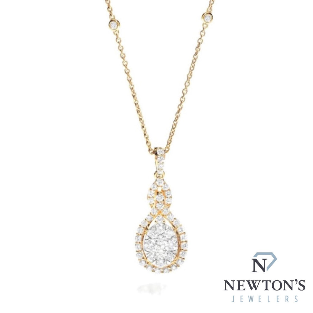 18kt Yellow Gold Couture Pear Shape Illusion Pendant Necklace (1.50ct)