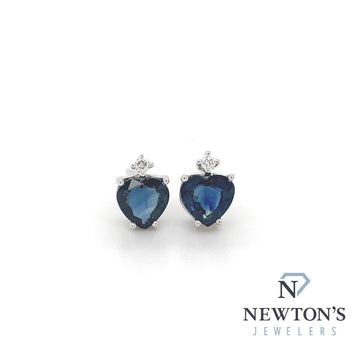 14kt White Gold Heart Shaped Sapphire Stud Earrings