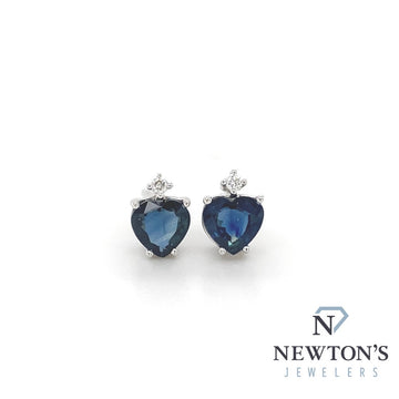 14kt White Gold Heart Shaped Sapphire Stud Earrings
