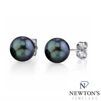 14kt White Gold Black Pear Stud Earrings (7mm)