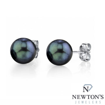 14kt White Gold Black Pear Stud Earrings (7mm)