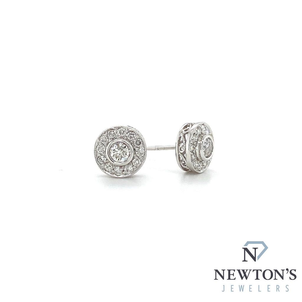 14kt White Gold Diamond Halo Studs