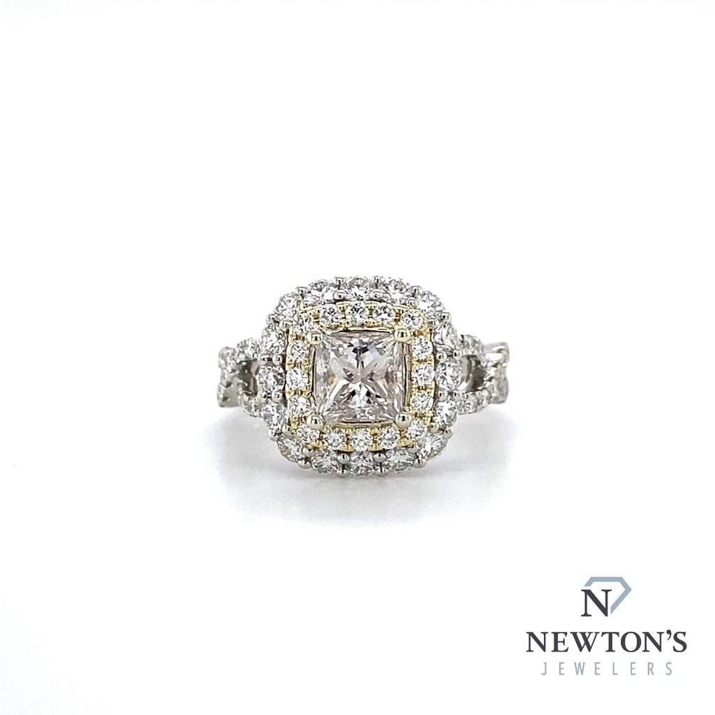 14kt White and Yellow Gold Princess-cut Diamond Engagement Ring
