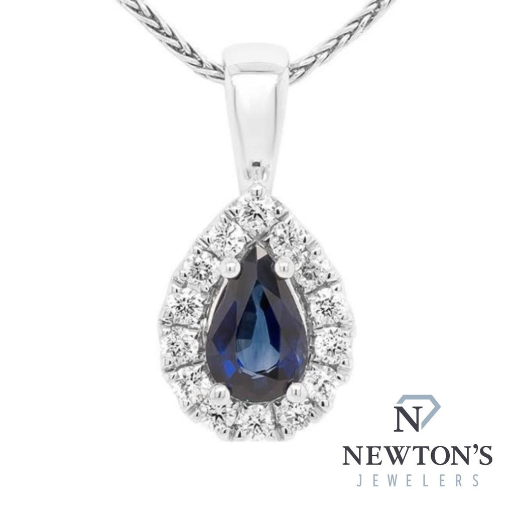 14kt White Gold Pear Sapphire & Diamond Pendant (Pendant Only)