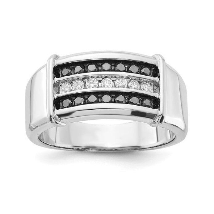 10kt White Gold Black and White Diamond Gents Ring