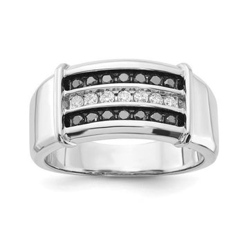 10kt White Gold Black and White Diamond Gents Ring