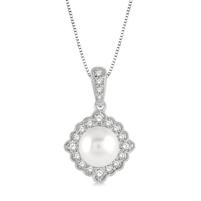 Pearl and Diamond Pendant with Chain