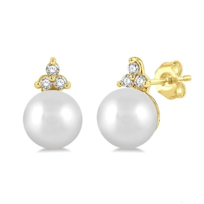 10kt Yellow Gold Pearl and Diamond Earrings