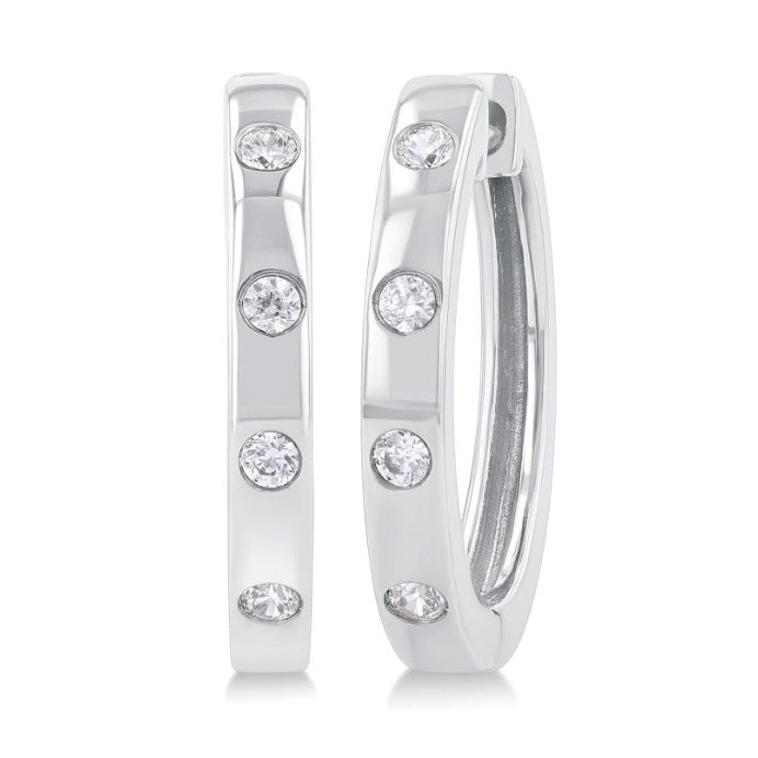10kt White Gold Diamond Hoops