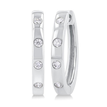 10kt White Gold Diamond Hoops