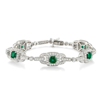 14kt White Gold Diamond and Emerald Bracelet