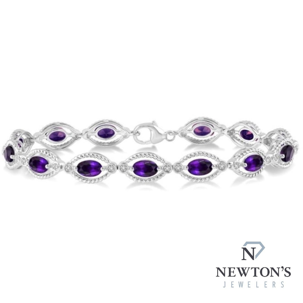 Sterling Silver Amethyst & Diamond Bracelet (0.10ct)