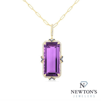14kt Yellow Gold Amethyst & Diamond Pendant Necklace (0.20ct)