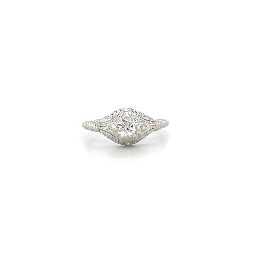 Estate 14kt White Gold Art Deco Diamond Ring
