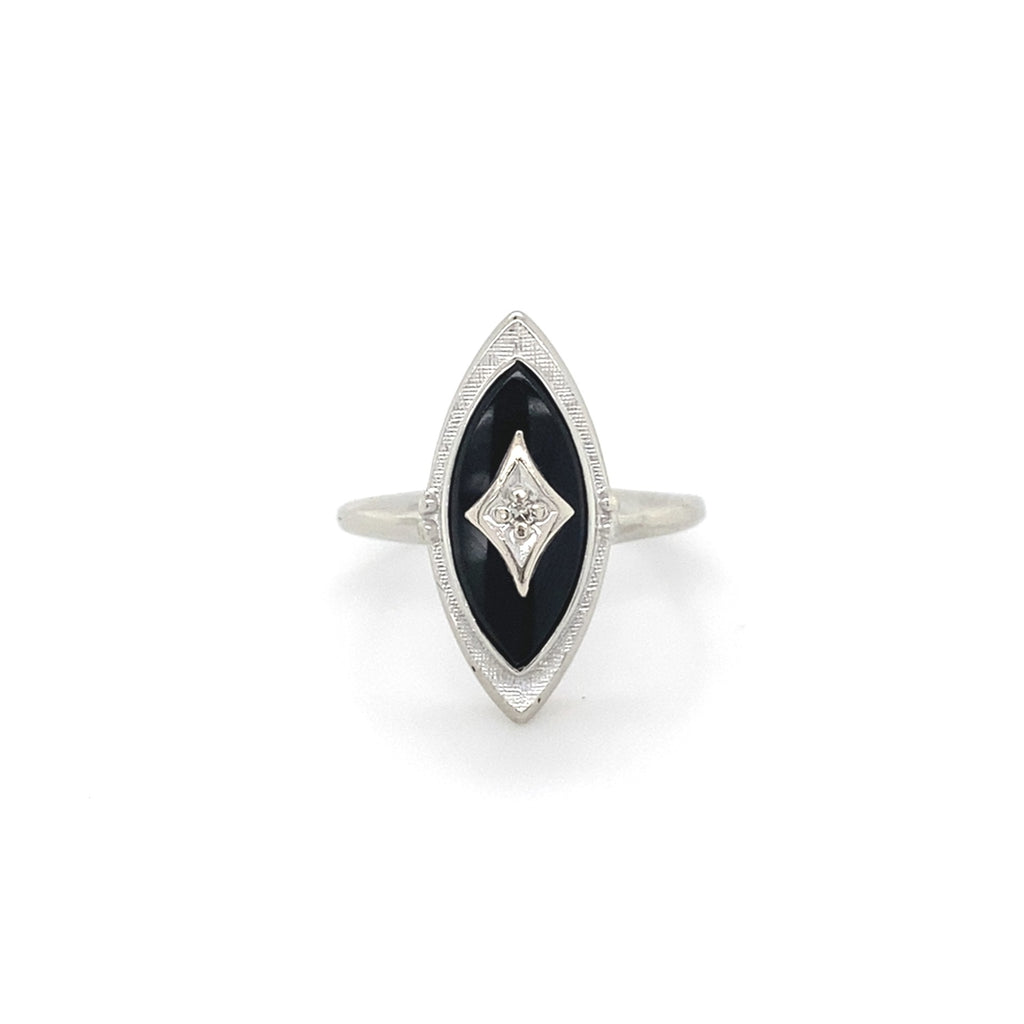 Estate 10kt White Gold Onyx Ring