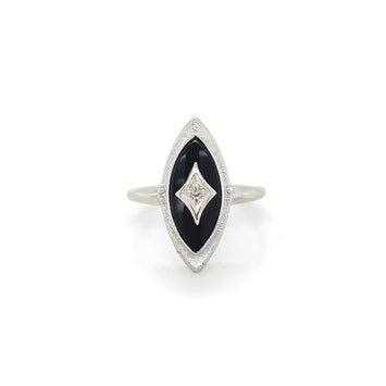 Estate 10kt White Gold Onyx Ring