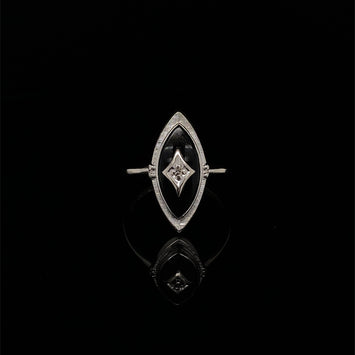 Estate 10kt White Gold Onyx Ring