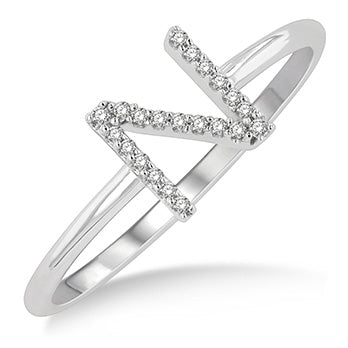 10kt White Gold Initial Stackable Ring "N"