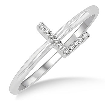 10kt White Gold Initial Stackable Ring "L"