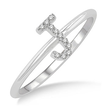10kt White Gold Initial Stackable Ring "J"