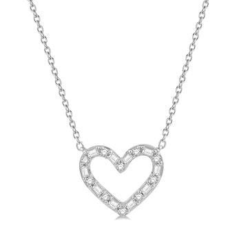 14kt White Gold Baguette Diamond Heart Pendant with Chain