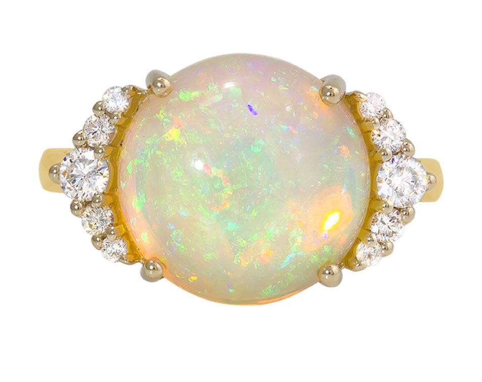 14kt Yellow Gold Opal and Diamond Fashion Ring