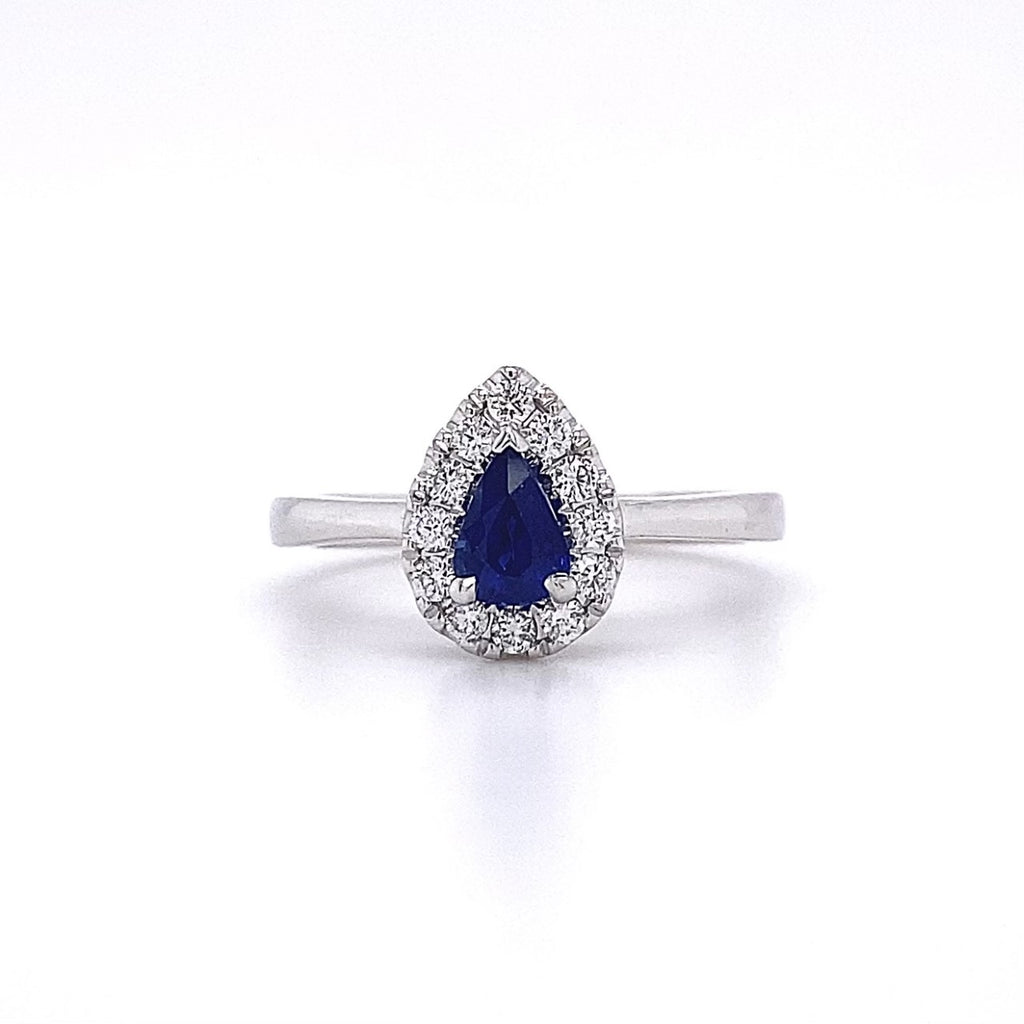 14kt White Gold Pear Shape Sapphire and Diamond Fashion Ring