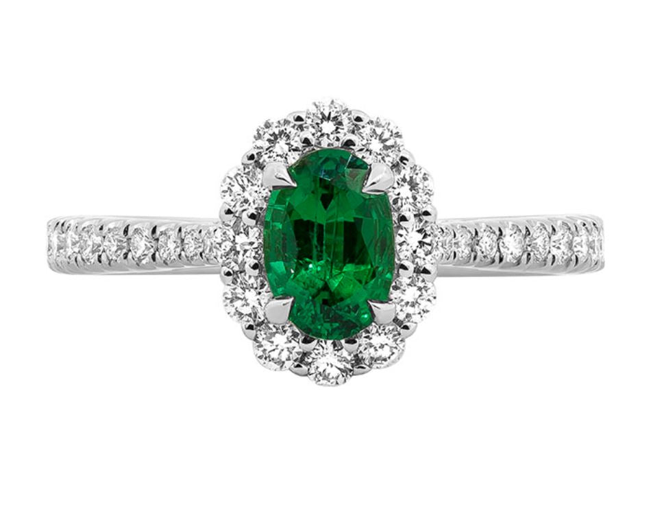 14kt White Gold Emerald and Diamond Fashion Ring