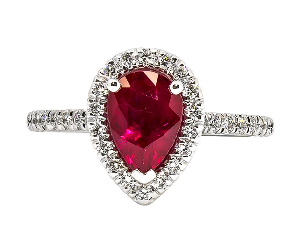 14kt White Gold Pear Shape Ruby and Diamond Fashion Ring