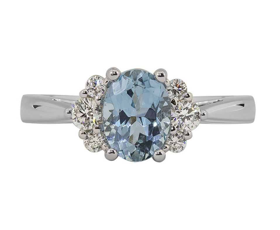 14kt White Gold Aquamarine and Diamond Fashion Ring
