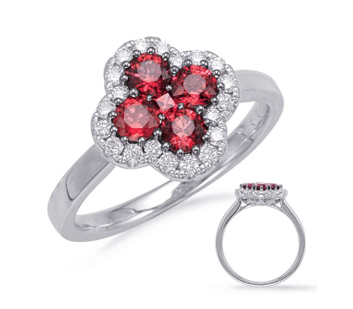 14kt White Gold Ruby and Diamond Clover Fashion Ring