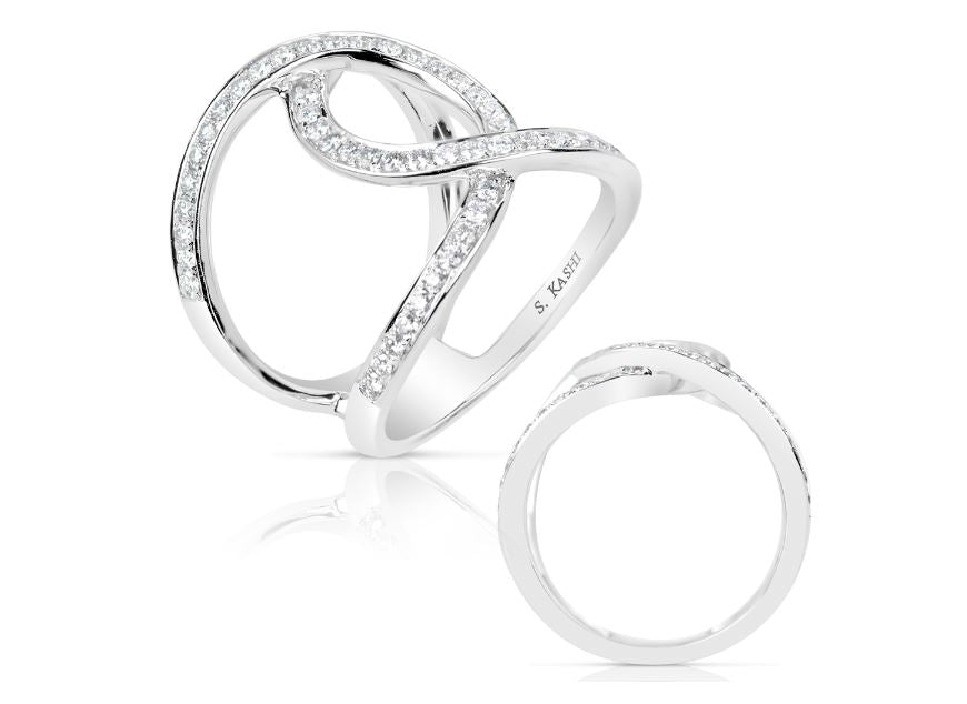 14kt White Gold Diamond Criss-Cross Fashion Ring
