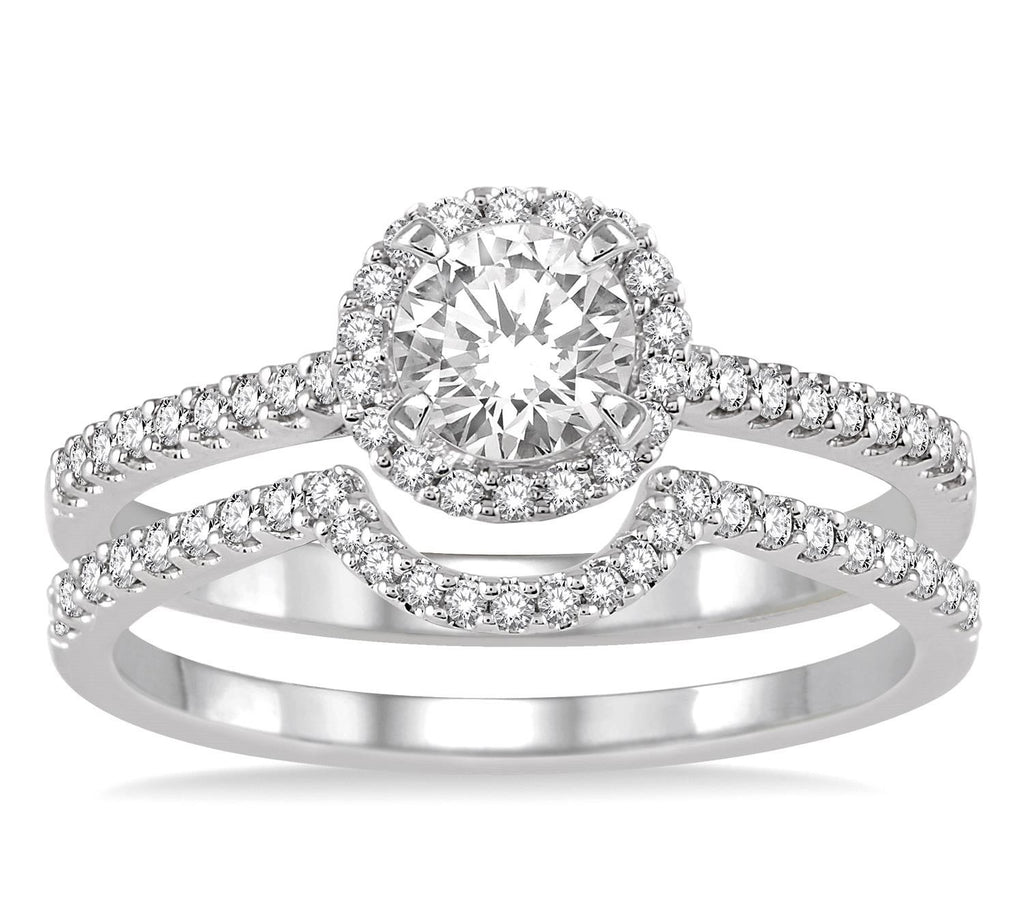 14kt White Gold Diamond Engagement Ring with Band