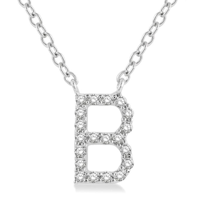 10kt White Gold 'B' Initial Diamond Pendant