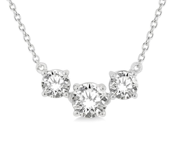 14kt White Gold Past Present & Future Diamond Necklace