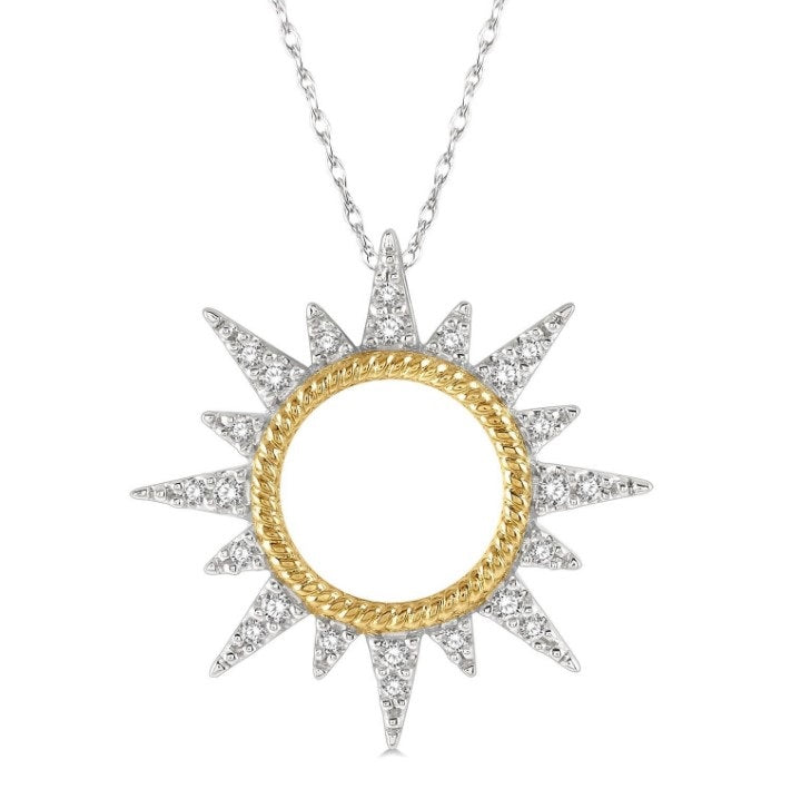 10kt White and Yellow Gold Sunrays Diamond Fashion Pendant