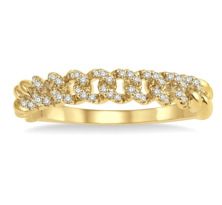 14kt Yellow Gold Curb & Cuban Diamond Fashion Ring