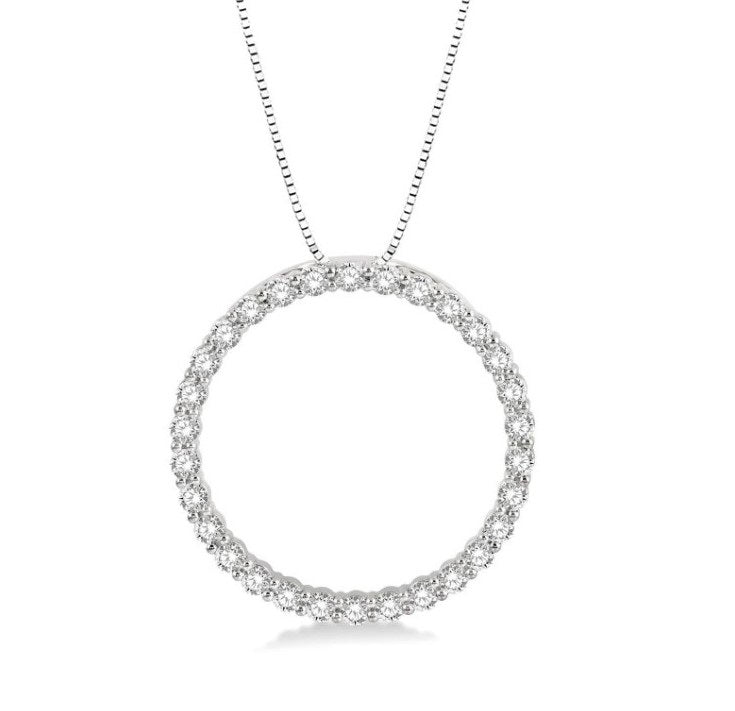 14kt White Gold Circle Diamond Pendant