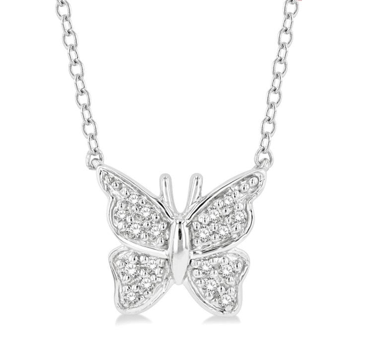 10kt White Gold Butterfly Shape Petite Diamond Fashion Pendant