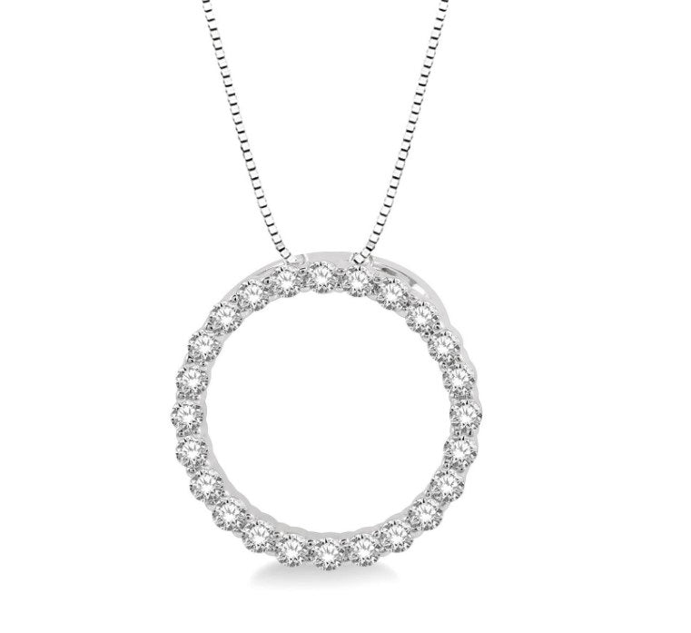 14kt White Gold Circle Diamond Pendant