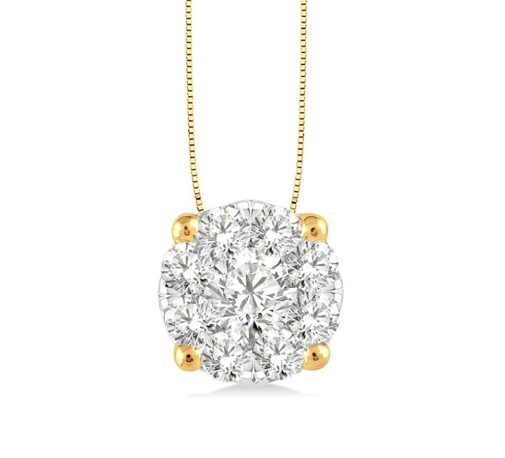 14kt White and Yellow Gold Lovebright Essential Diamond Solitaire Pendant