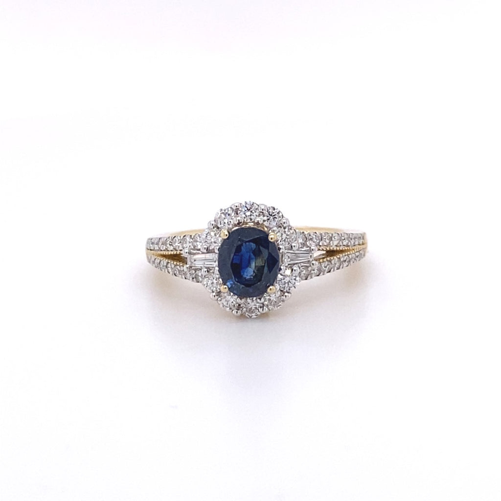 14kt Yellow Gold Treated Sapphire and Diamond Fashion Ring