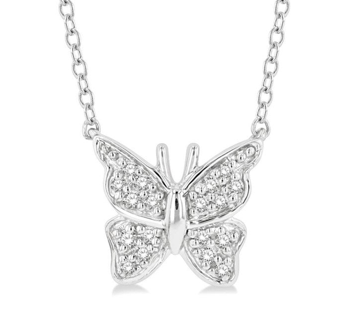 10kt White Gold Butterfly Shape Petite Diamond Pendant