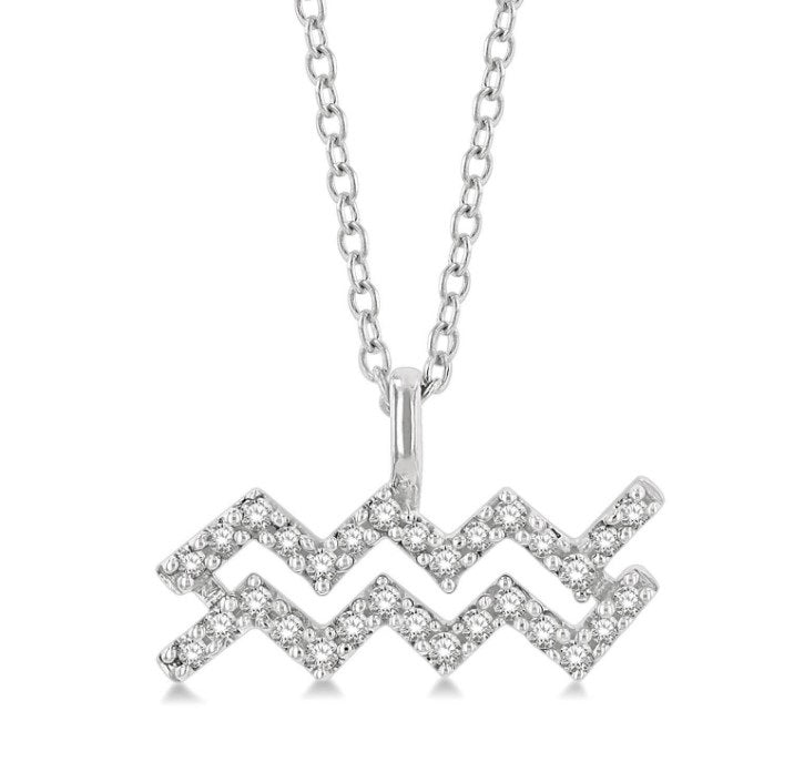 14kt White Gold Aquarius Zodiac Diamond Pendant