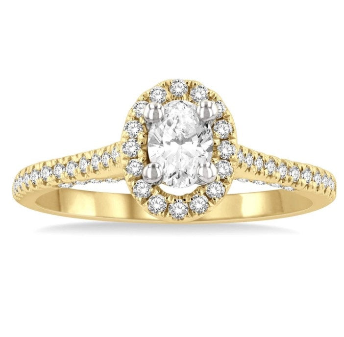 14kt Yellow Gold Oval Shape Diamond Halo Engagement Ring