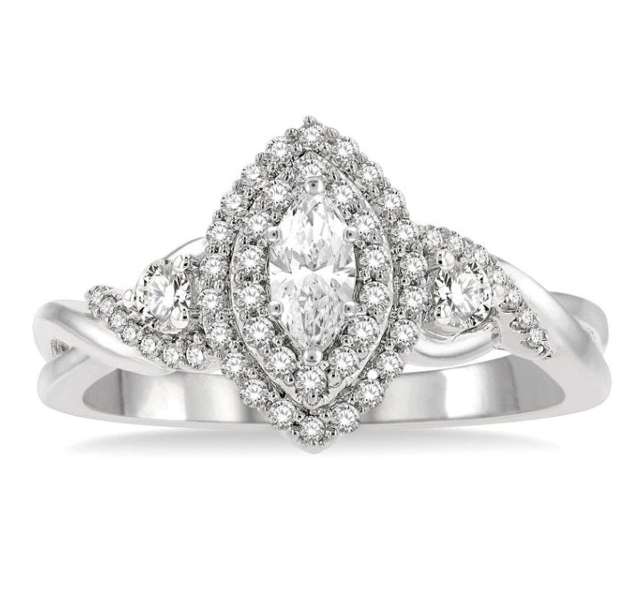 14kt White Gold Marquise Shape Diamond Engagement Ring